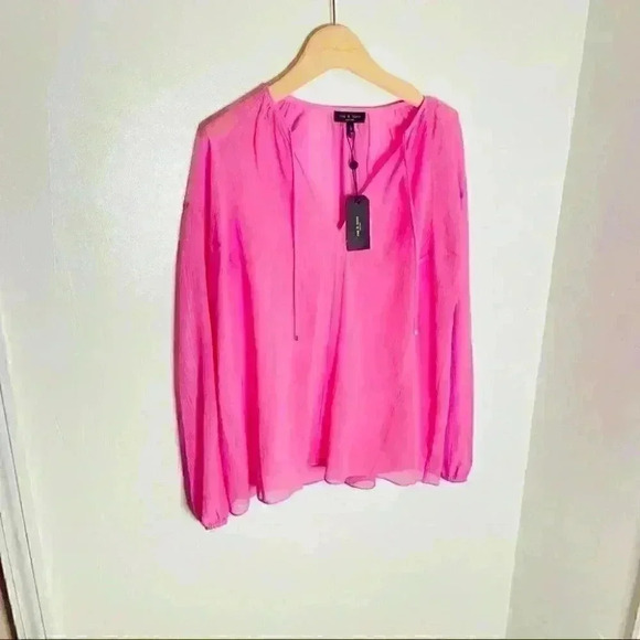 NEW Rag and Bone Melody Blouse Pink Silk Blend Barbiecore Pastel Whimsical Airy - Picture 9 of 10